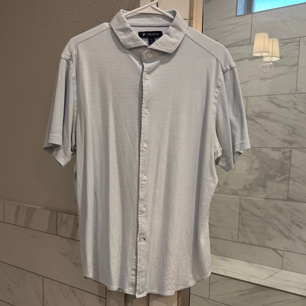 Daniel Cremieux Light Blue Micro-Check Short Sleeve Button-Down Shirt